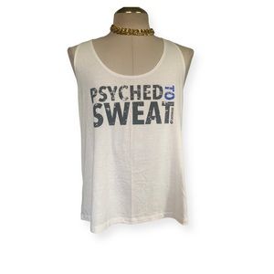 KOS USA White Athletic Tank Top "PSYCHED TO SWEAT" Graphic Tee Size XL